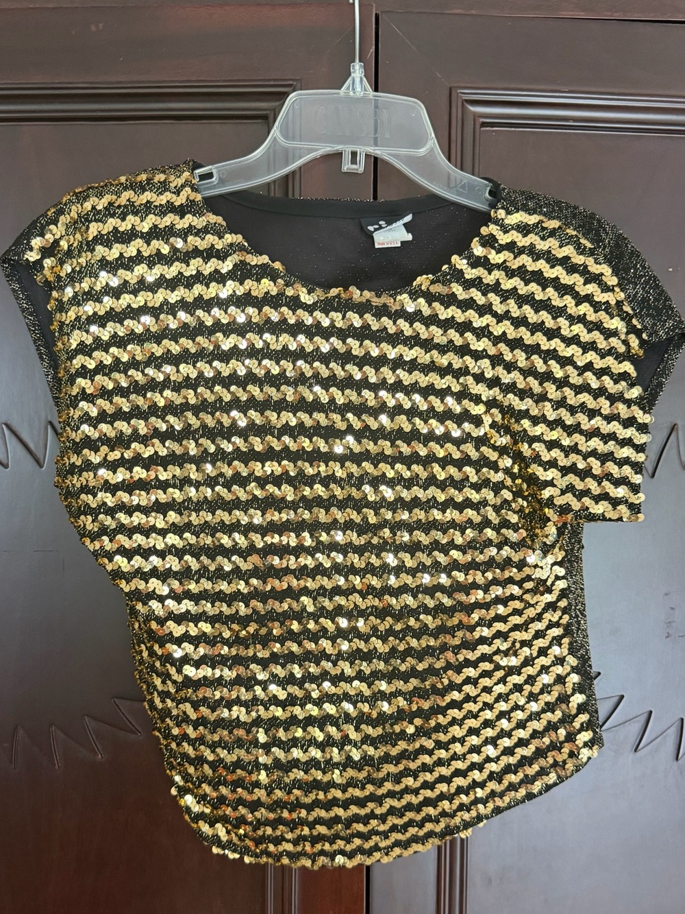 VINTAGE RIO Sequins Striped Sparkly Metallic Gold Shimmer Retro Disco CropTop M